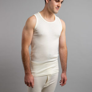 Side view of white Thermo Fleece – Men’s Merino singlet – 100% Merino Wool
