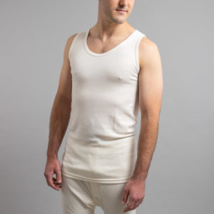 Front view of white Thermo Fleece – Men’s Merino singlet – Rich Merino Blend