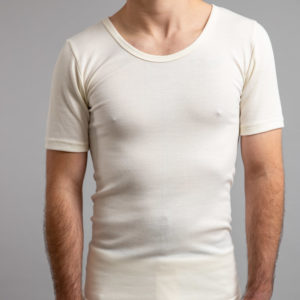 Front view of white Thermo Fleece – Men’s Short Sleeve Top – Rich Merino Blend