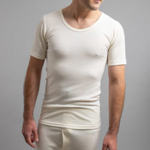 Front view of white Thermo Fleece – Men’s Short Sleeve Top – Rich Merino Blend