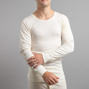 Front view of white Thermo Fleece – Men's Long Sleeve Top - Rich Merino Blend
