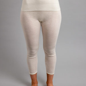 Front view of white Thermo Fleece – Ladies Long John – Rib Pointelle – 100% Merino Wool