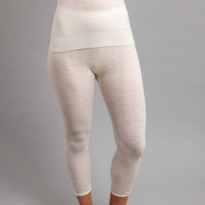 Front view of white Thermo Fleece – Ladies Long John – Rib Pointelle – 100% Merino Wool