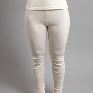 Front view of a female wearing white Merino Skins - Unisex Long John / Pant