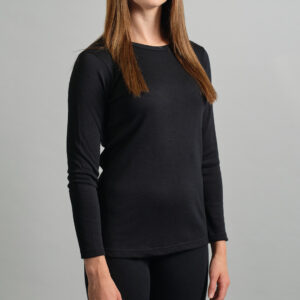 Merino Skins Lite ladies black long sleeve t shirt – front angled