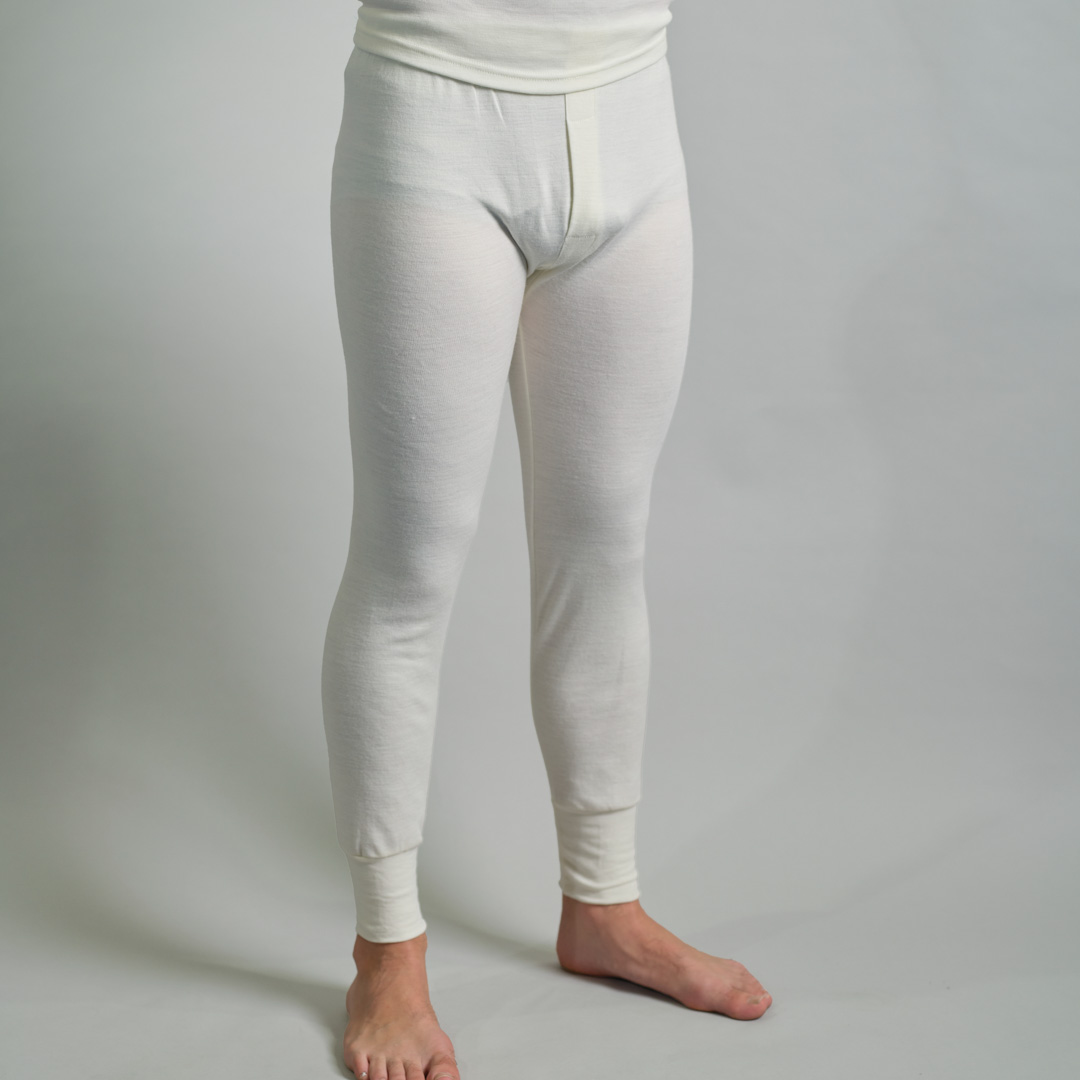 front view of a male wearing white Thermo Fleece men's long johns