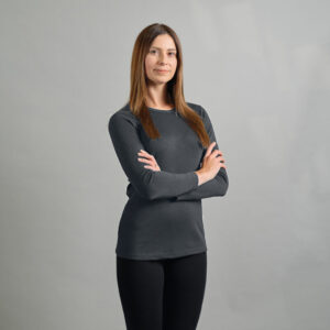 Merino Skins Lite ladies charcoal grey long sleeve t shirt – front angled