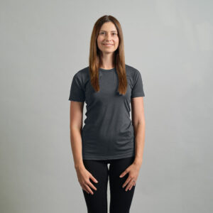 Merino Skins Lite ladies charcoal grey short sleeve t shirt – front view