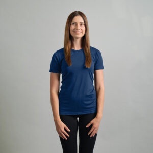 Merino Skins Lite ladies navy blue short sleeve t shirt – front view