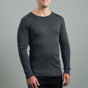 Merino Skins Lite mens charcoal grey long sleeve t shirt – front view