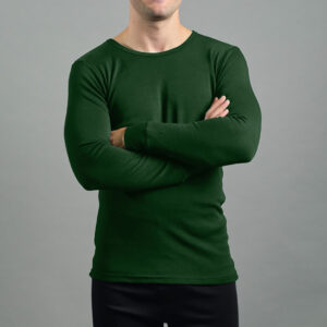 Merino Skins Lite mens green pastures long sleeve t shirt – front angled