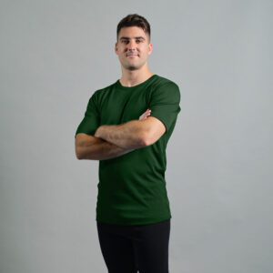 Merino Skins Lite mens green pastures short sleeve t shirt – front angled
