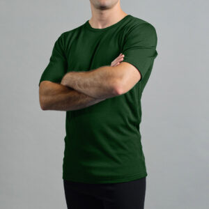 Merino Skins Lite mens green pastures short sleeve t shirt – front angled
