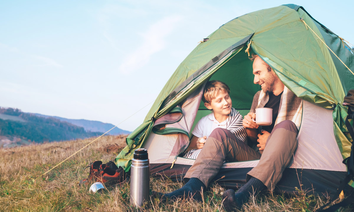 Dad and son camping in Australia